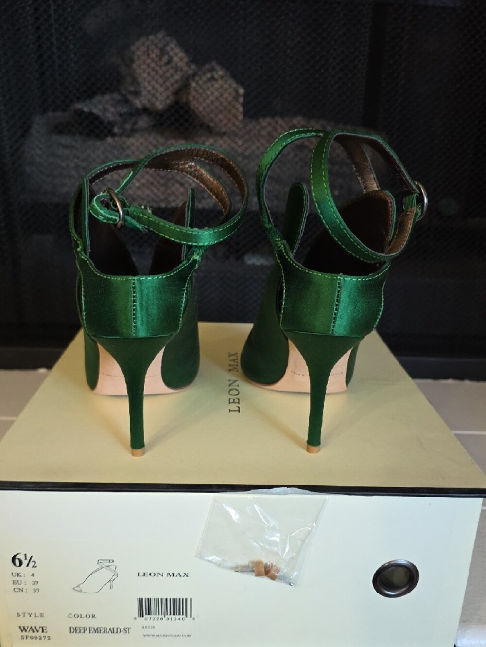 Leon Max Deep Emerald Open-Toe Ankle Strap Heels - Picture 6 of 11